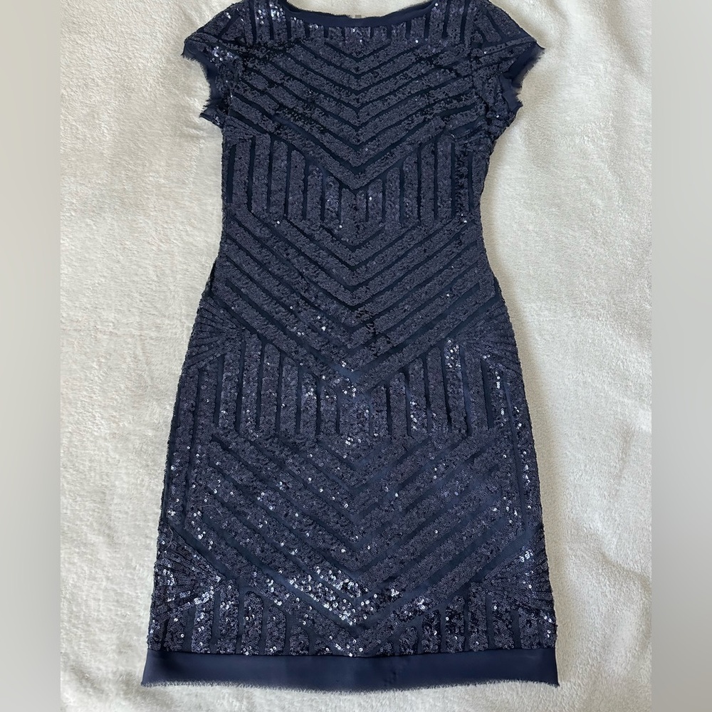 Vince Camuto Navy Sequin Sheath Dress size 4